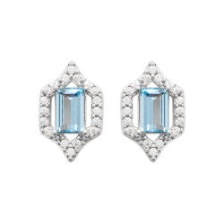 Boucles d'Oreilles Hexagonales Argent Rhodié et Pierres Bleues