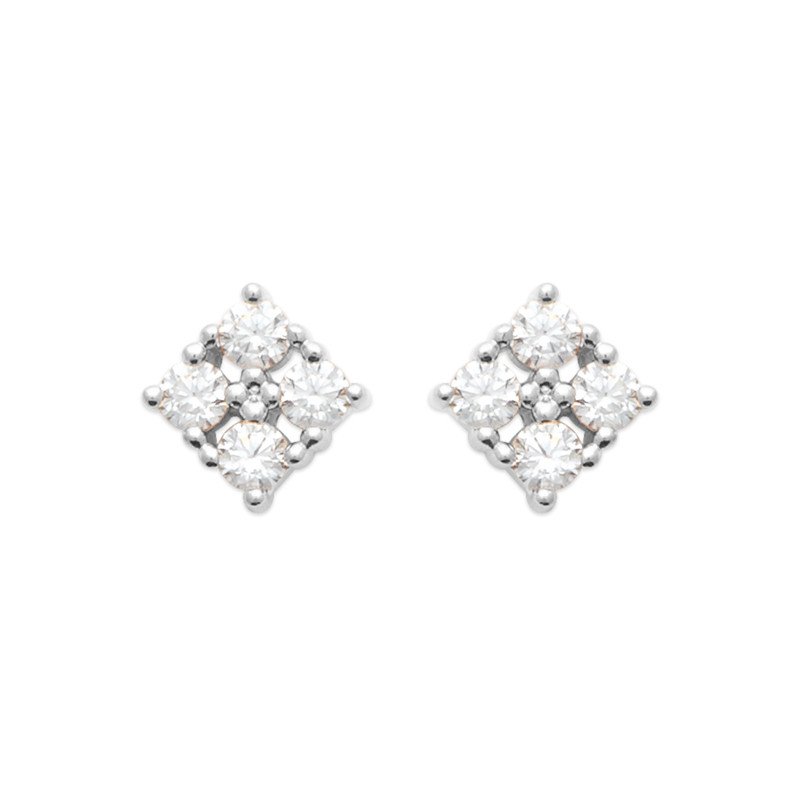 Boucles d'Oreilles Puces Carrées Argent Rhodié & Oxydes de Zirconium