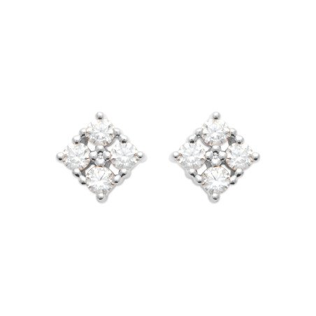 Boucles d'Oreilles Puces Carrées Argent Rhodié & Oxydes de Zirconium