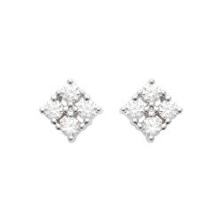 Boucles d'Oreilles Puces Carrées Argent Rhodié & Oxydes de Zirconium