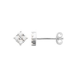 Boucles d'Oreilles Puces Carrées Argent Rhodié & Oxydes de Zirconium