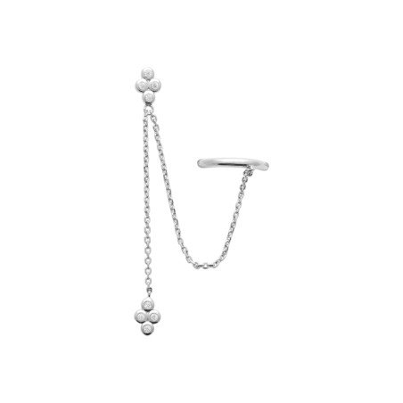 Boucle d'Oreille Manchette et Chaîne Trèfle Argent 925