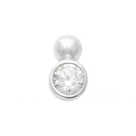 Puce d'oreille Solitaire Argent Rhodié Oxyde de Zirconium