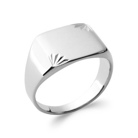 Bague Chevalière Argent 925 Rhodié Motifs Rayonnants | Kara Bijoux