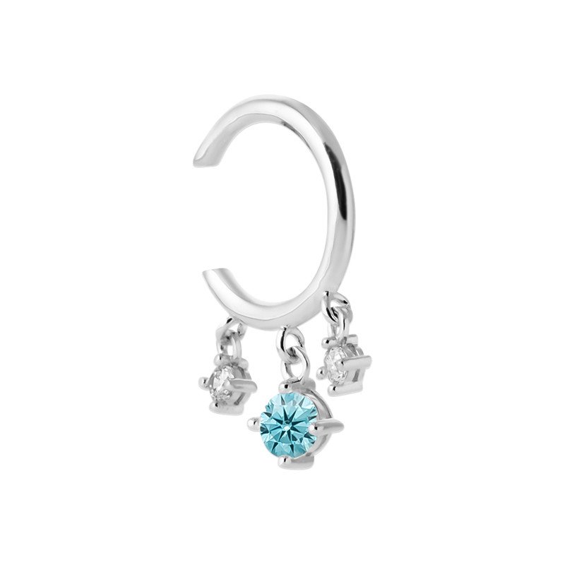 Manchette d'Oreille Argent Rhodié Oxydes de Zirconium Bleus
