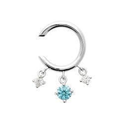 Manchette d'Oreille Argent Rhodié Oxydes de Zirconium Bleus