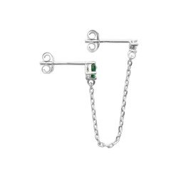 Mono Boucle d'oreille Chaîne Argent Rhodié Oxydes Vert