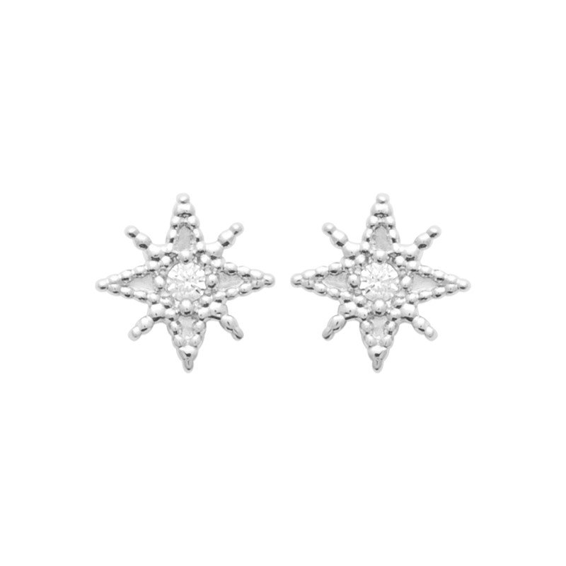 Puces d'Oreilles Étoile Polaire Argent Rhodié | Kara Bijoux
