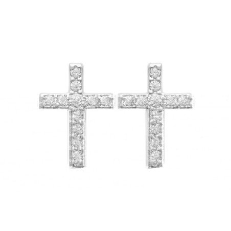 Boucles d'oreilles Puces Croix Argent Rhodié Oxydes de Zirconium
