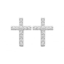 Boucles d'oreilles Puces Croix Argent Rhodié Oxydes de Zirconium