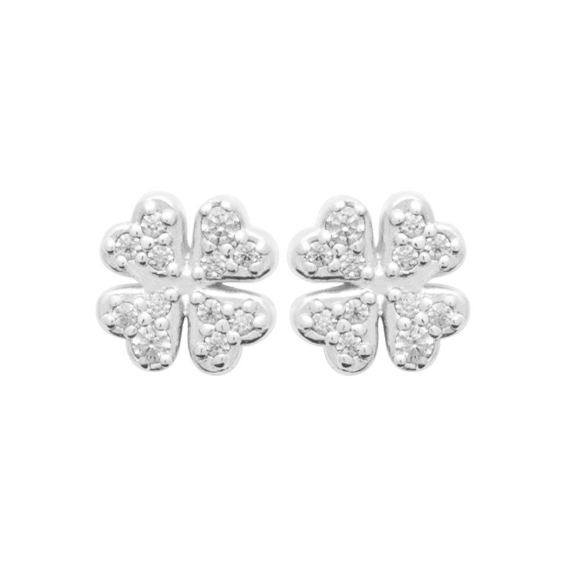 Boucles d'Oreilles Trèfles Argent Rhodié & Oxydes de Zirconium