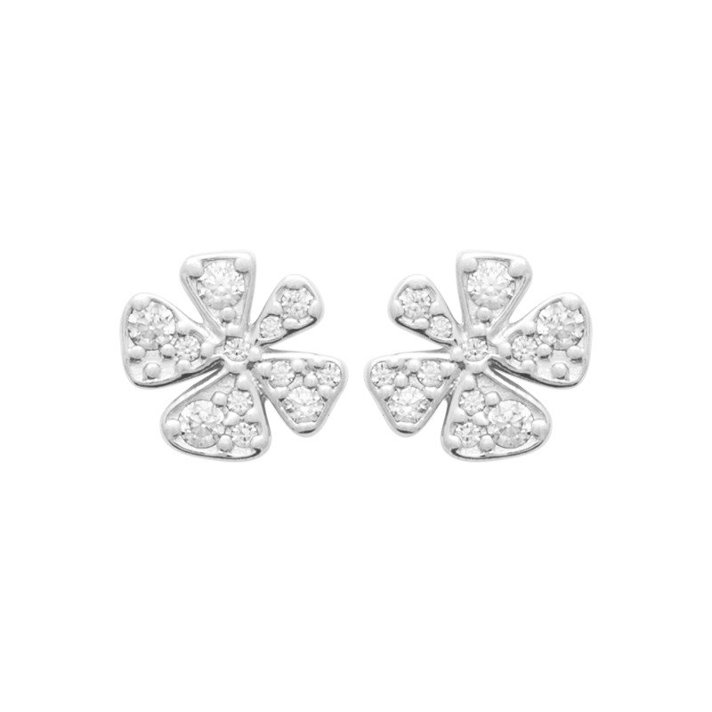 Puces d'Oreilles Fleur Scintillante Argent Rhodié | Kara Bijoux