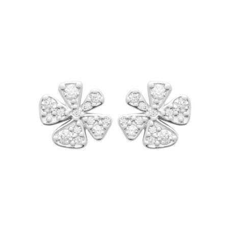 Puces d'Oreilles Fleur Scintillante Argent Rhodié | Kara Bijoux