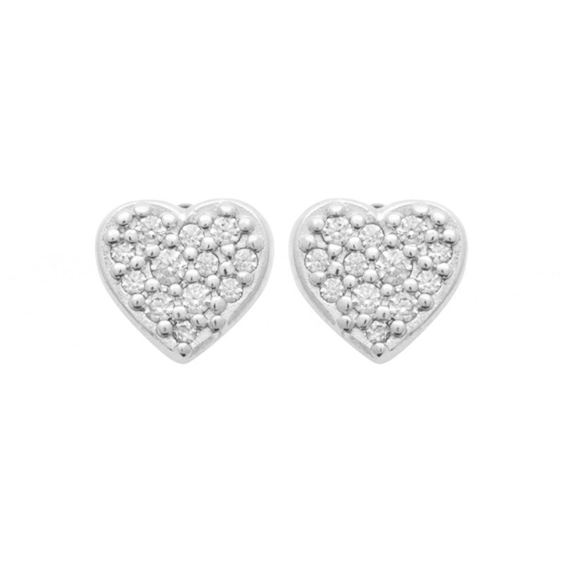 Puces d'Oreilles Cœur Pavé Argent 925 Rhodié - Kara Bijoux