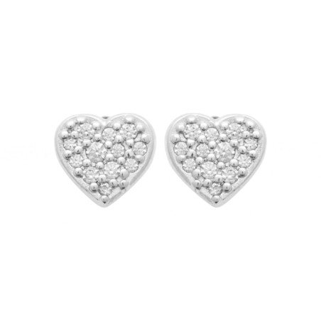 Puces d'Oreilles Cœur Pavé Argent 925 Rhodié - Kara Bijoux