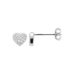 Puces d'Oreilles Cœur Pavé Argent 925 Rhodié - Kara Bijoux