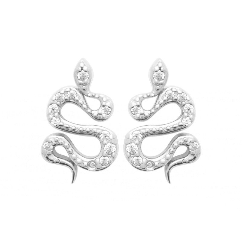 Puces d'oreilles Serpent Argent Rhodié Oxydes de Zirconium
