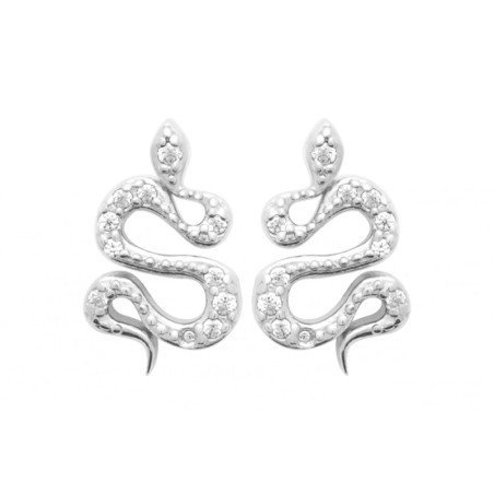 Puces d'oreilles Serpent Argent Rhodié Oxydes de Zirconium