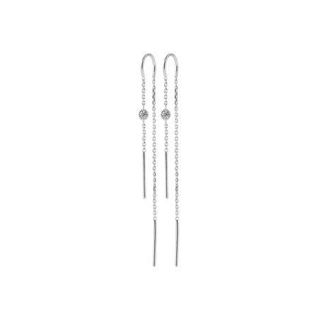 Boucles d'Oreilles Chaîne Solitaire Argent Rhodié - Kara Bijoux