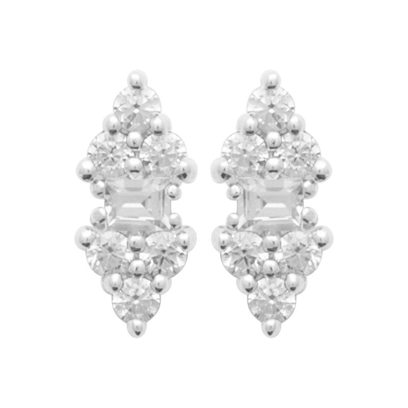Boucles d'Oreilles Clustered Brillantes Argent Rhodié
