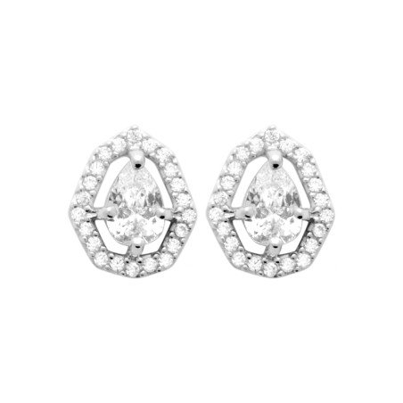 Boucles d'Oreilles Puces Poire Halo Argent Rhodié | Kara Bijoux