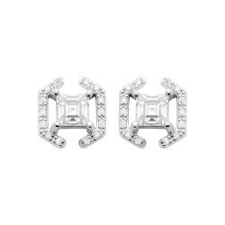 Boucles d'Oreilles Puces Carré Scintillant Argent Rhodié