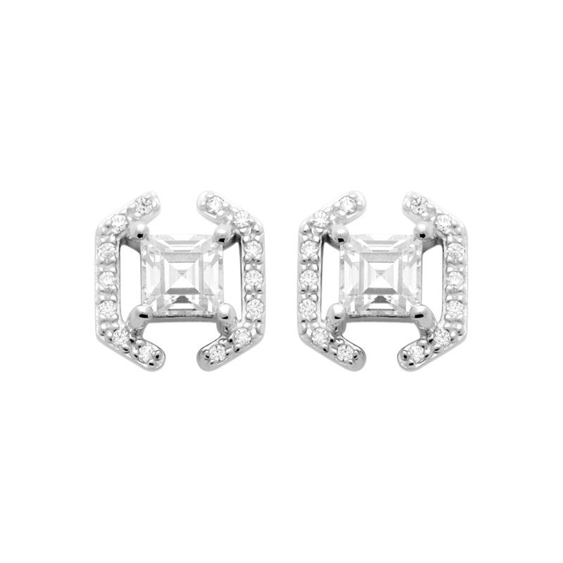 Boucles d'Oreilles Puces Carré Scintillant Argent Rhodié