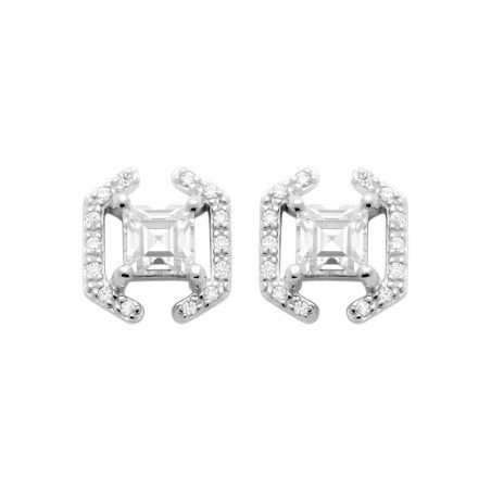 Boucles d'Oreilles Puces Carré Scintillant Argent Rhodié