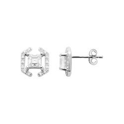 Boucles d'Oreilles Puces Carré Scintillant Argent Rhodié