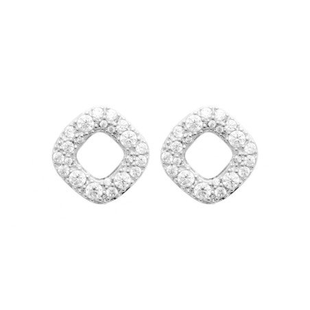 Boucles d'oreilles Puces Carré Scintillant Argent Rhodié - Kara Bijoux