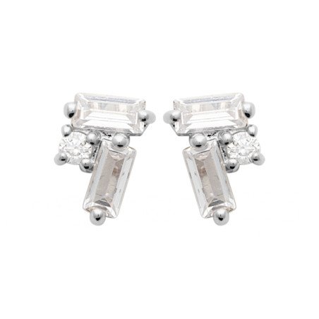 Boucles d'Oreilles Puces Argent Rhodié Oxydes de Zirconium