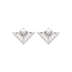 Puces d'Oreilles Triangle Perle et Zirconia Argent Rhodié