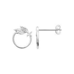 Puces d'Oreilles Cercle Feuille Argent Rhodié - Kara Bijoux