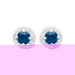 Puces d'Oreilles Halo Bleu en Argent Rhodié | Kara Bijoux