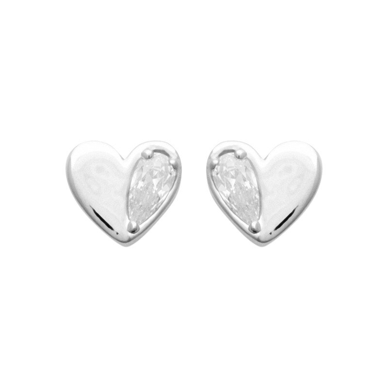 Puces d'Oreilles Cœur Argent Rhodié Zirconium - Kara Bijoux