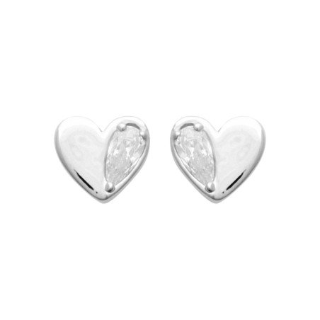 Puces d'Oreilles Cœur Argent Rhodié Zirconium - Kara Bijoux