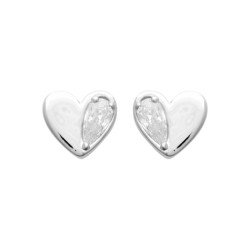 Puces d'Oreilles Cœur Argent Rhodié Zirconium - Kara Bijoux