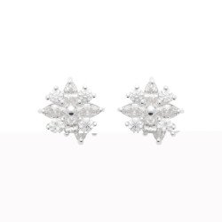 Boucles d'oreilles Puces Fleur Argent Rhodié Zirconia | Kara Bijoux