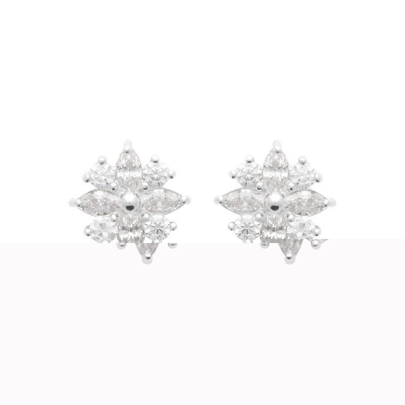 Boucles d'oreilles Puces Fleur Argent Rhodié Zirconia | Kara Bijoux