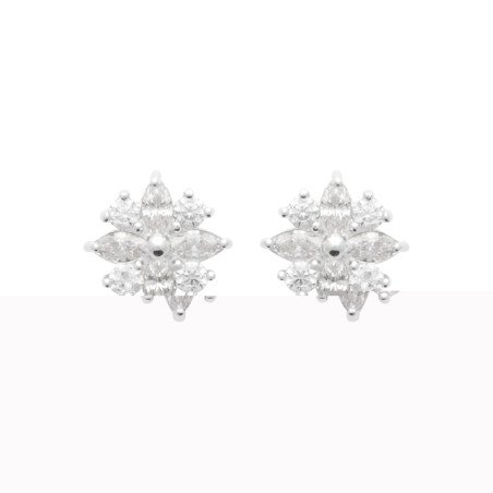 Boucles d'oreilles Puces Fleur Argent Rhodié Zirconia | Kara Bijoux