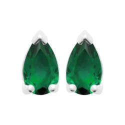 Puces d'Oreilles Goutte Verte en Argent 925 Rhodié | Kara Bijoux