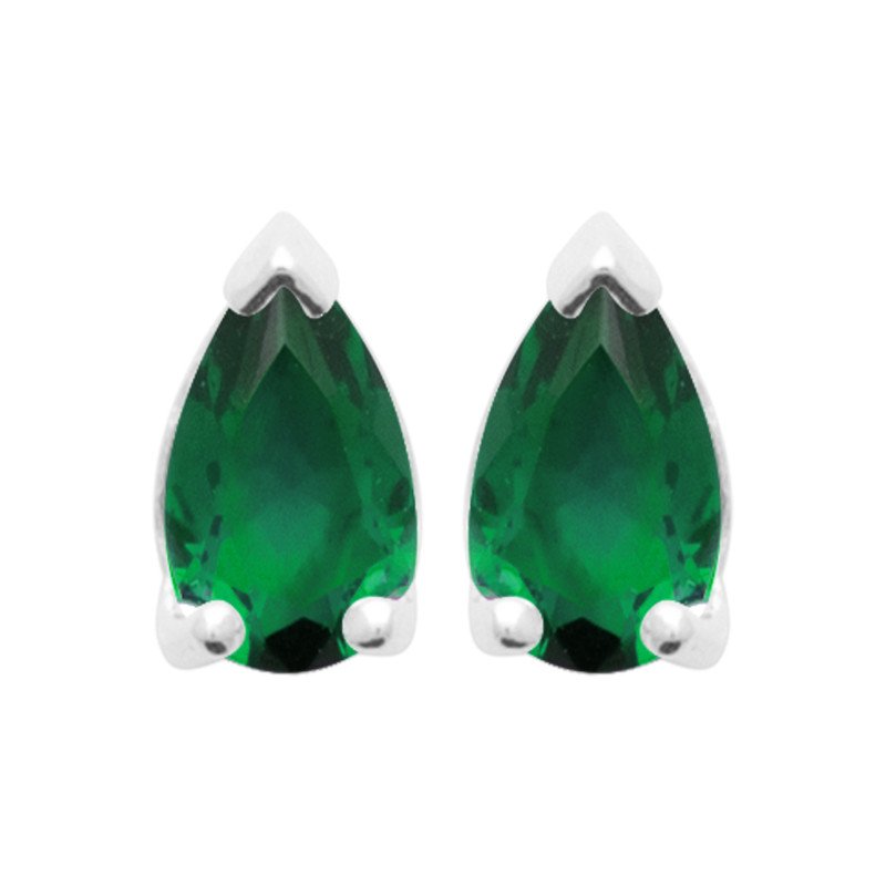 Puces d'Oreilles Goutte Verte en Argent 925 Rhodié | Kara Bijoux