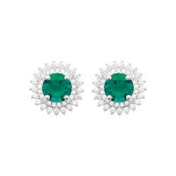 Boucles d'Oreilles Puces Argent Rhodié Halo Vert - Kara Bijoux