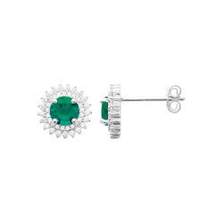 Boucles d'Oreilles Puces Argent Rhodié Halo Vert - Kara Bijoux