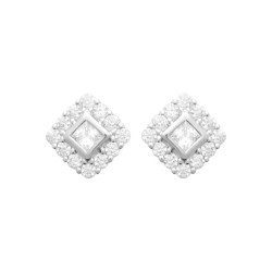 Boucles d'Oreilles Puces Losange Argent Rhodié Oxydes de Zirconium