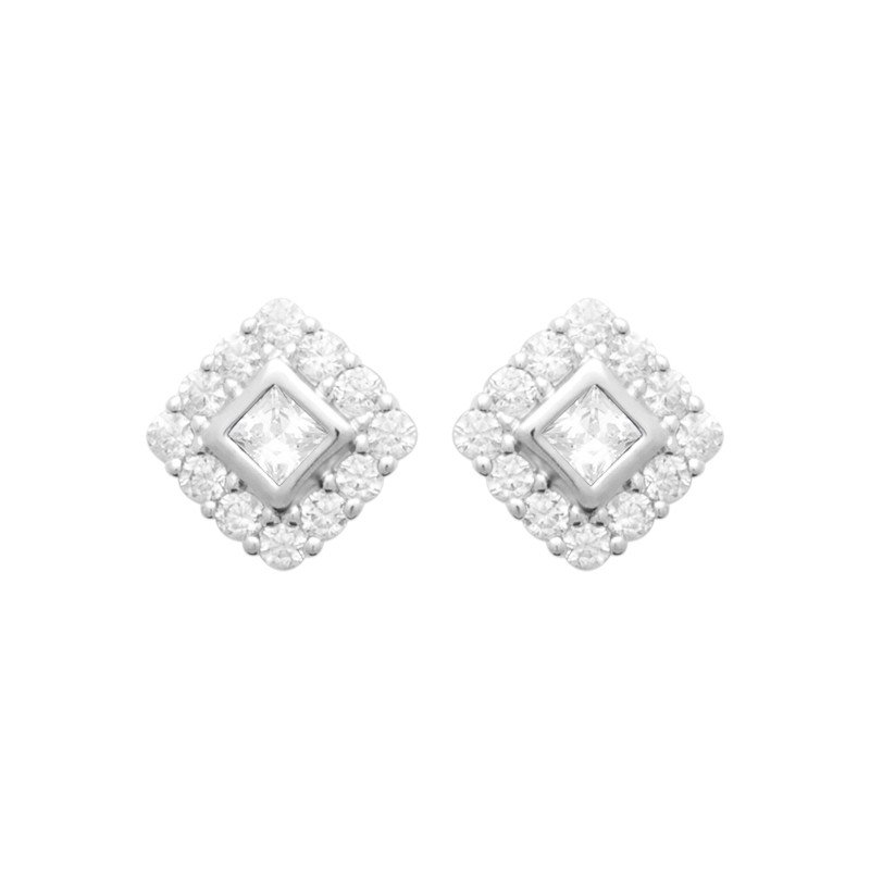 Boucles d'Oreilles Puces Losange Argent Rhodié Oxydes de Zirconium