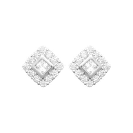 Boucles d'Oreilles Puces Losange Argent Rhodié Oxydes de Zirconium