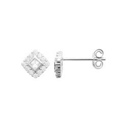 Boucles d'Oreilles Puces Losange Argent Rhodié Oxydes de Zirconium