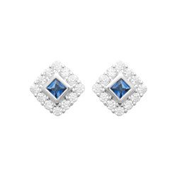 Puces d'Oreilles Carrées Argent Rhodié Zirconium Bleu | Kara Bijoux
