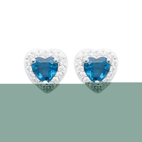 Puces d'oreilles Cœur Bleu Zircons - Argent Rhodié | Kara Bijoux